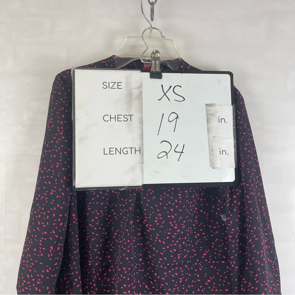 Vince Camuto Speckled Confetti V Neck 3/4 Sleeve Black&Pink Blouse Sz XS NWT