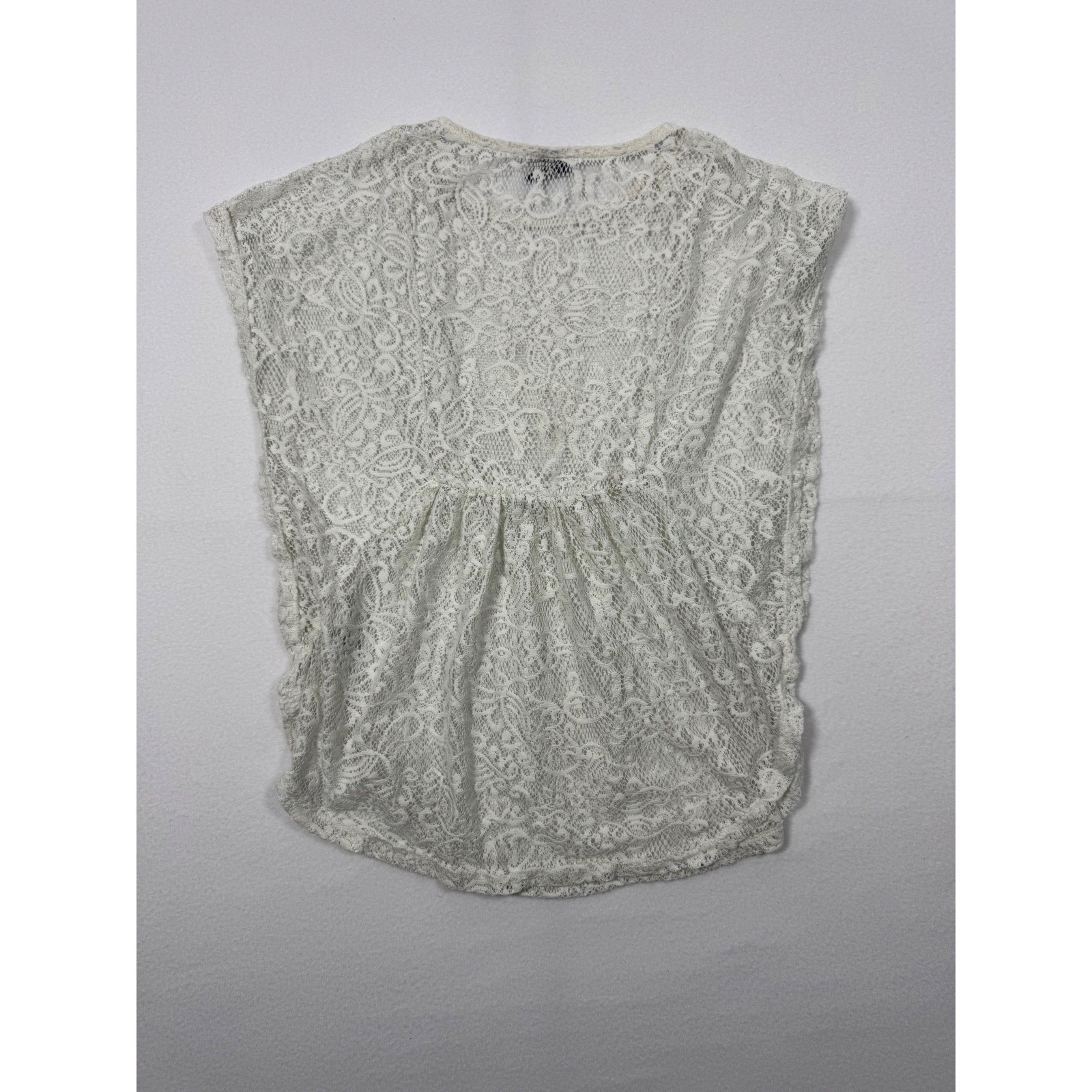Boho Coquette Route 66 Sheer Floral Lace Blouse Womens L Ivory GF6RT31019BG