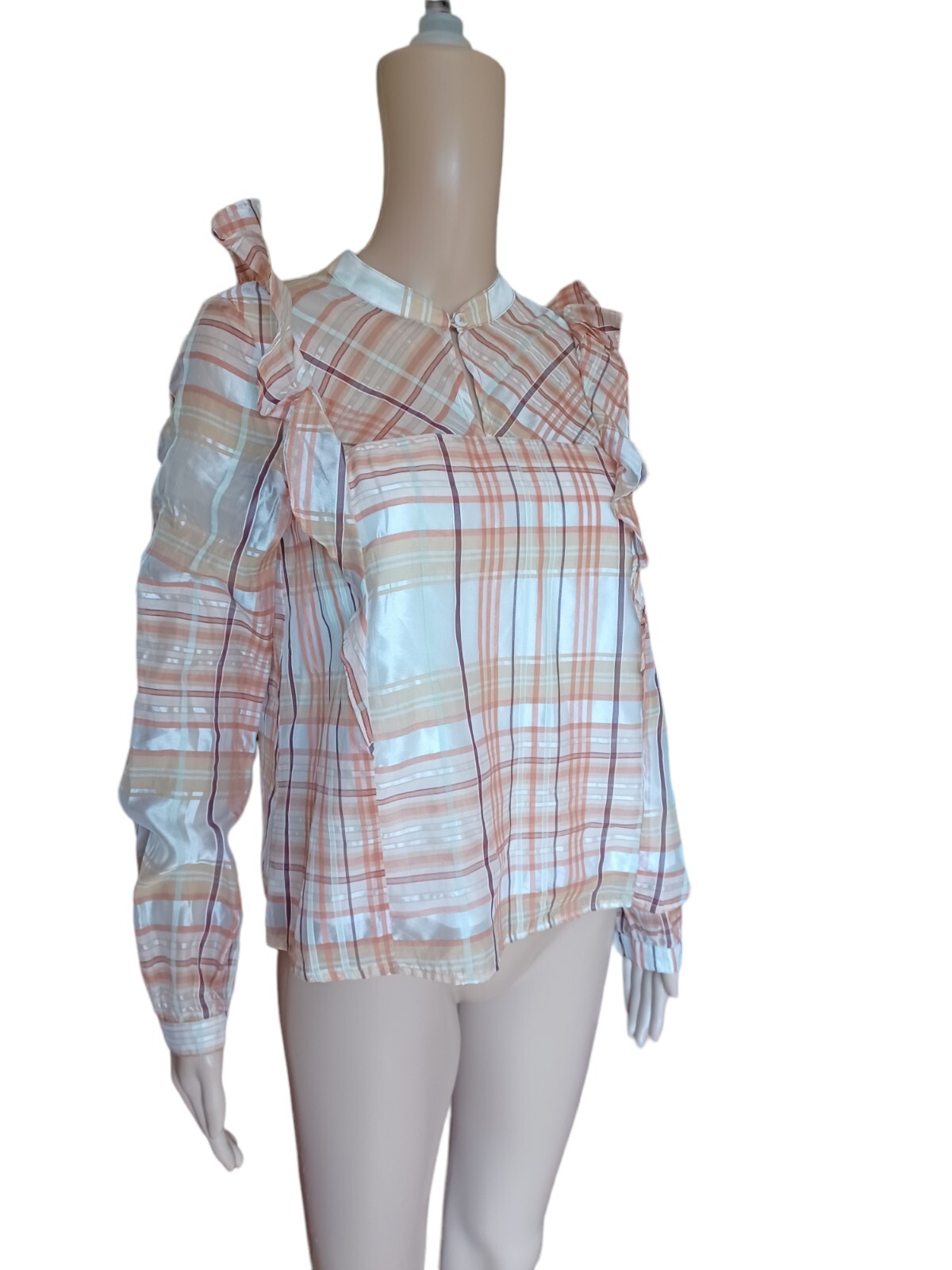 Current Air Womens Long Sleeved Top Ruffle Plaid Multicolor Keyhole XS