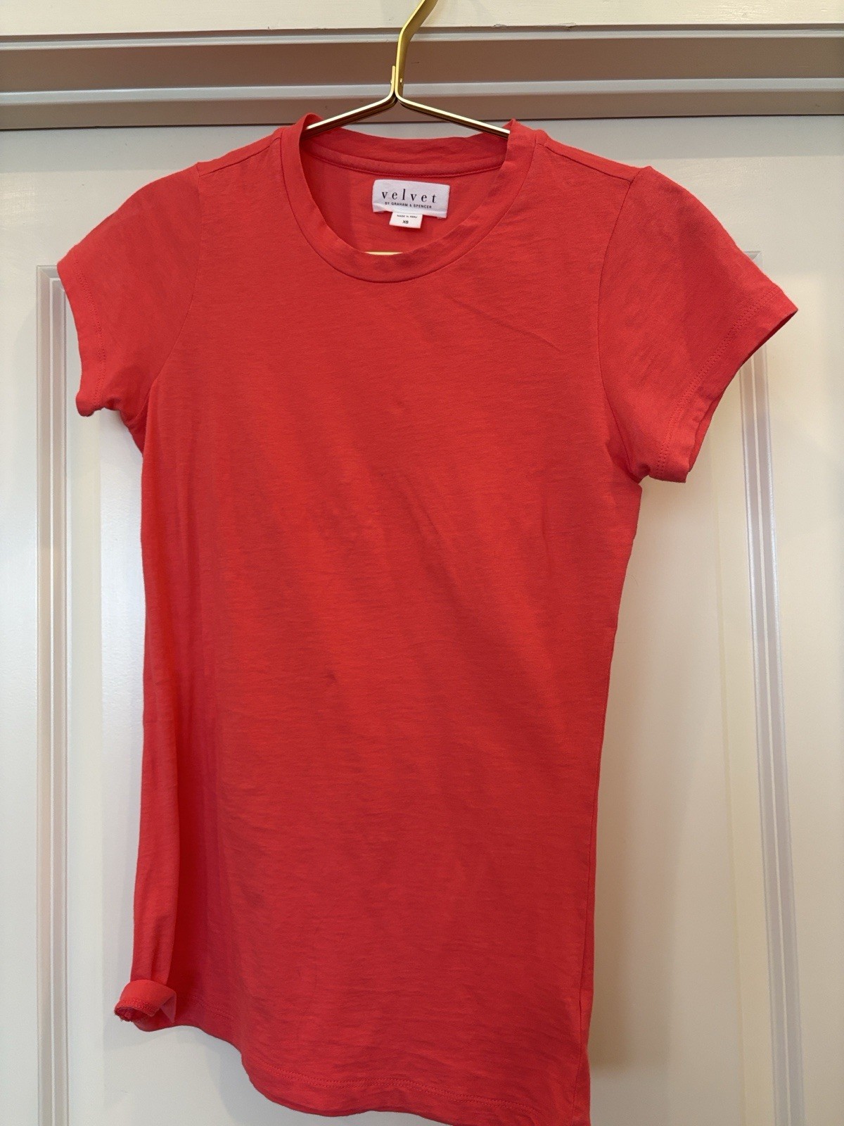 Velvet by Graham & Spencer Women’s Red Solid Crew Neck Short Sleeve T-Shirt, XS