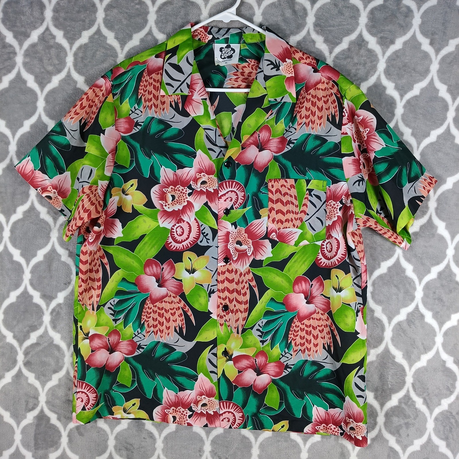 Hilo Hattie Hawaiian Shirt Women XL Green Tropical Floral Lightweight Polyester