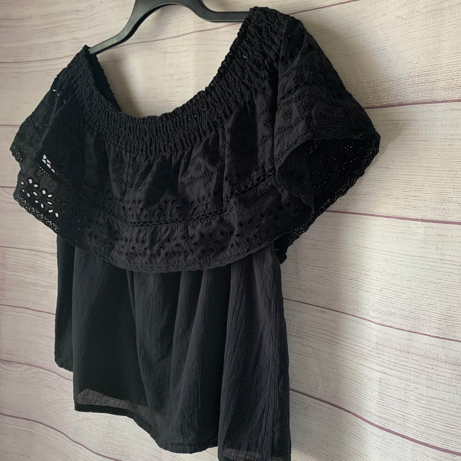Sofia Jeans by Sofia Vergara Black Eyelet Off the Shoulder Blouse Cotton Size XL