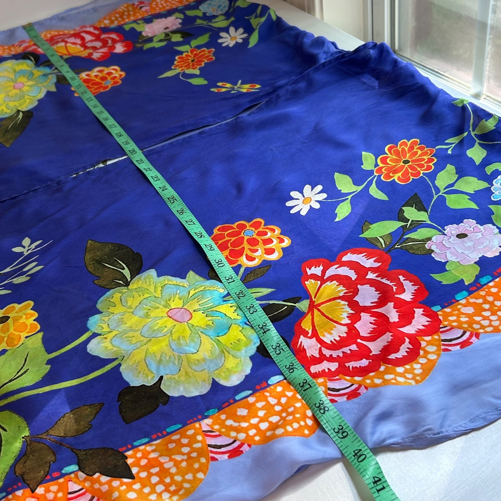 Margot Elena Peacock Floral Kimono Duster Robe OS Bemberg Silky Open Vibrant