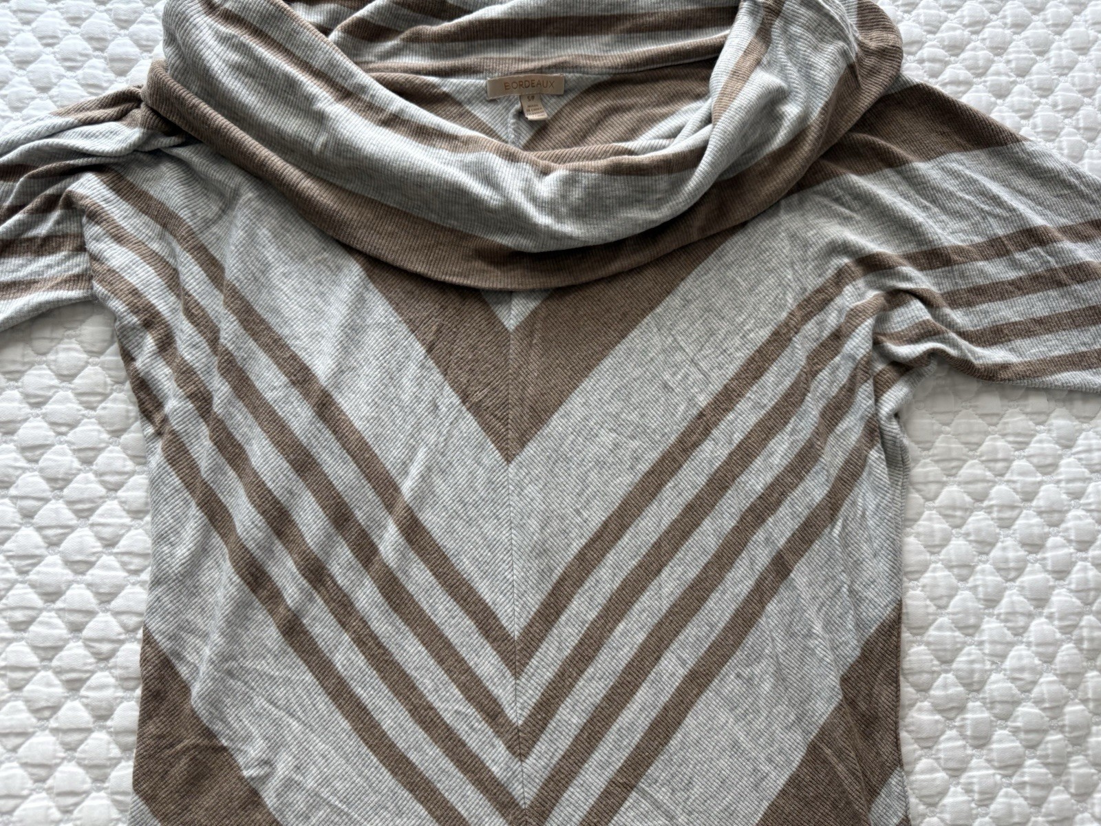 Anthropologie Bordeaux Womens Small Gray Brown Striped Cowl Neck 3/4 Sleeve Top