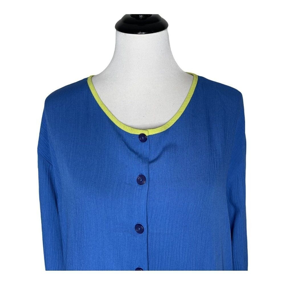 Diane Von Furstenberg Color Authority Crinkle Tunic Top Size L Colorblock Blue