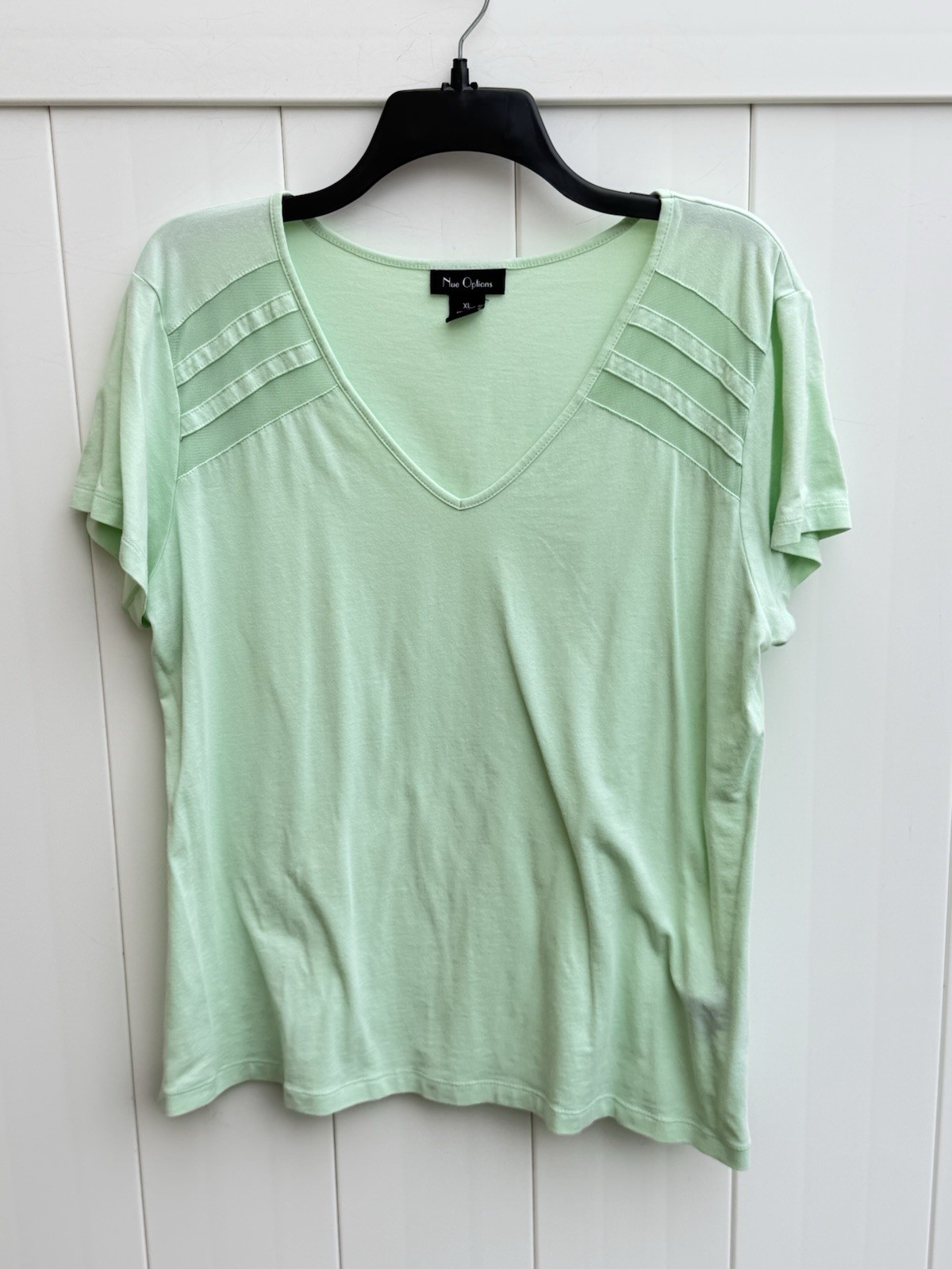 Nue Options Women’s X-Large Lime Short Sleeve V Neck Tee Classic Stretch Top