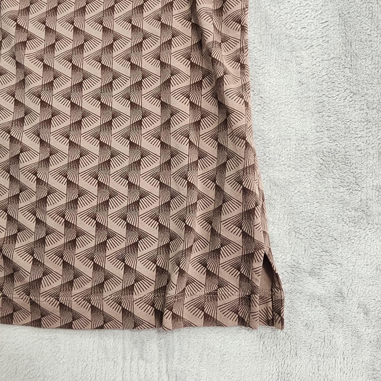 Haven Well Within Shirt Womens L Brown Geometric Jersey Button Front Stretch