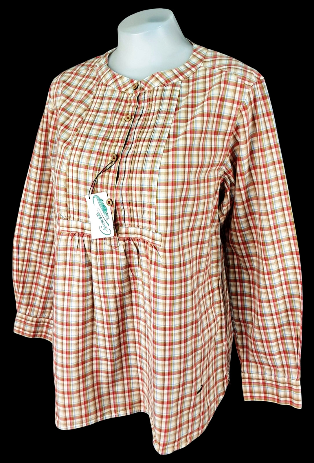 CROCODILE Womans Pink Check L/S SHIRT TUNIC Multipleated – XL – UK20 – EU48 -£68