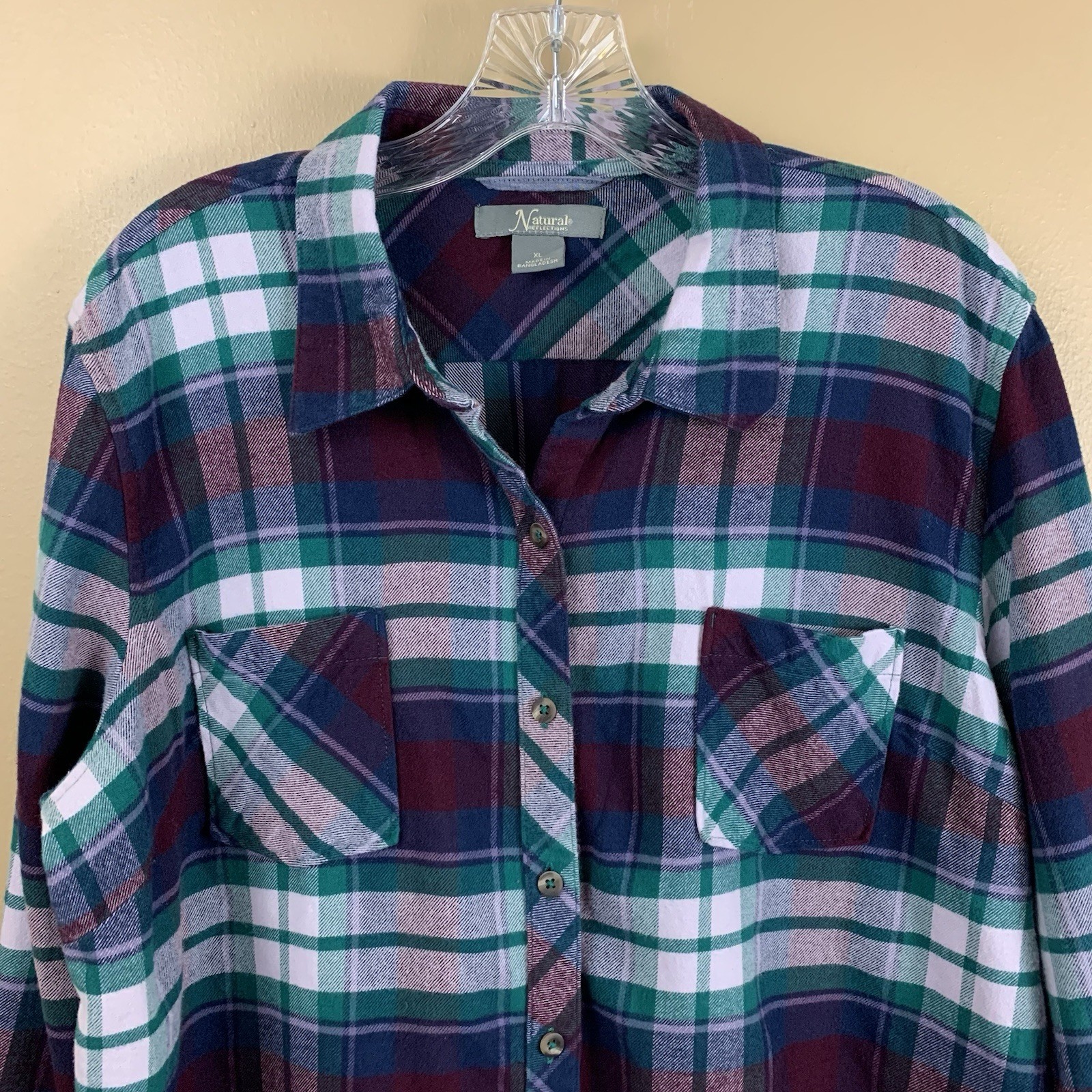 Natural Reflections Shirt Womens XL Purple Blue Flannel Button Up Outdoor Top