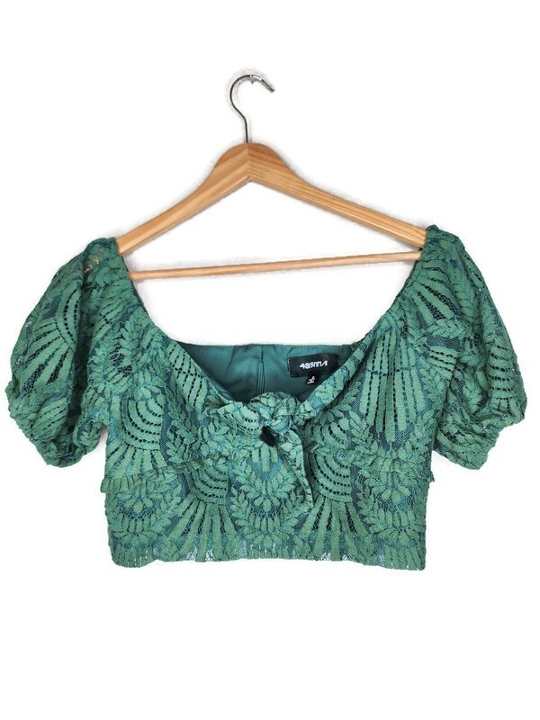 4SI3NNA Mabel Green Lace Crop Top Size S New Without Tags