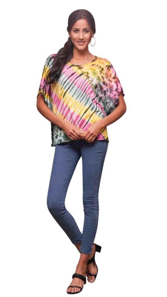 Sacred Threads Hippie Boho Festival Stretch Tie Dye Batwing Tee Shirt 224112 A