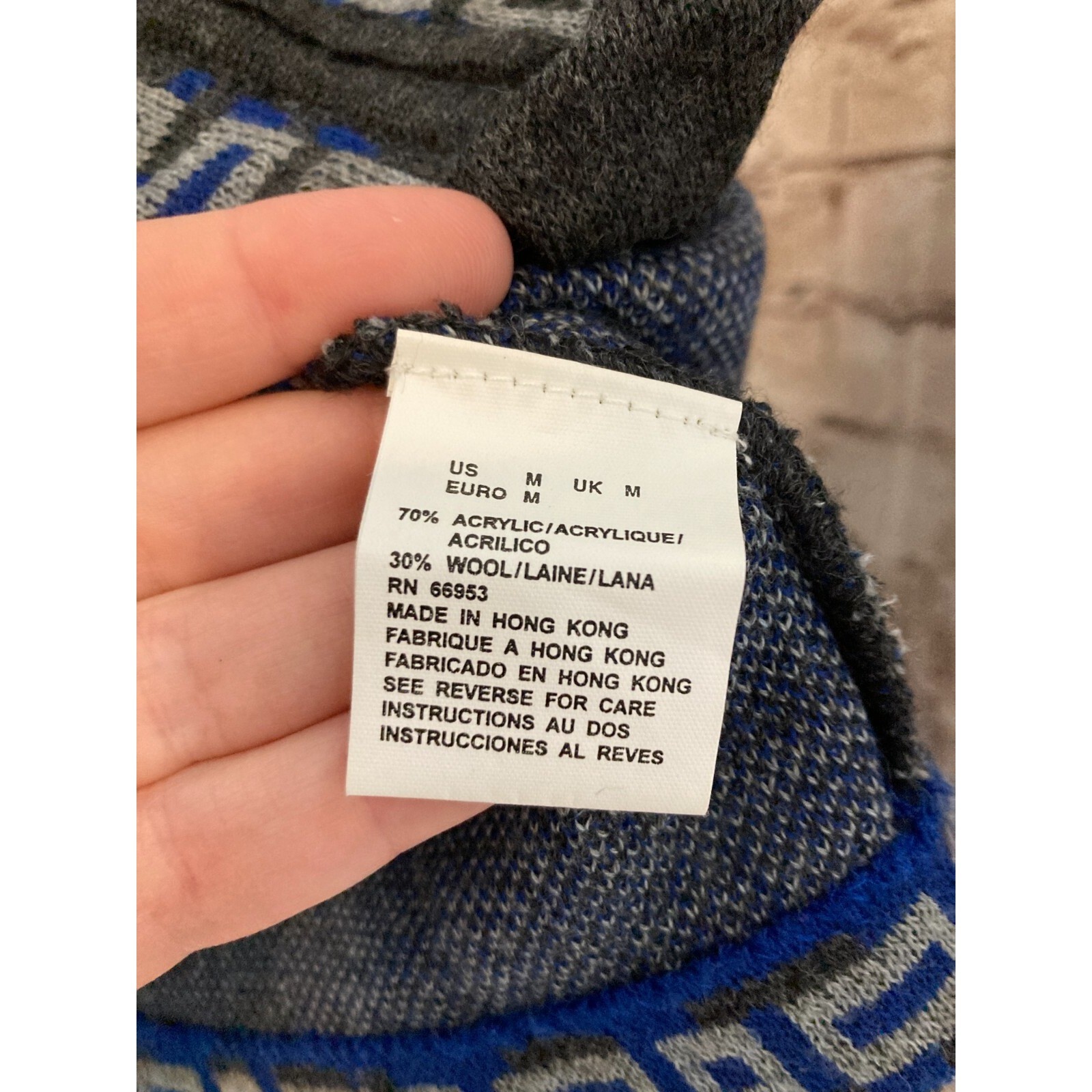 Outlander Top Womens Medium Blue Geometric Wool Blend Full Front Zip Pockets
