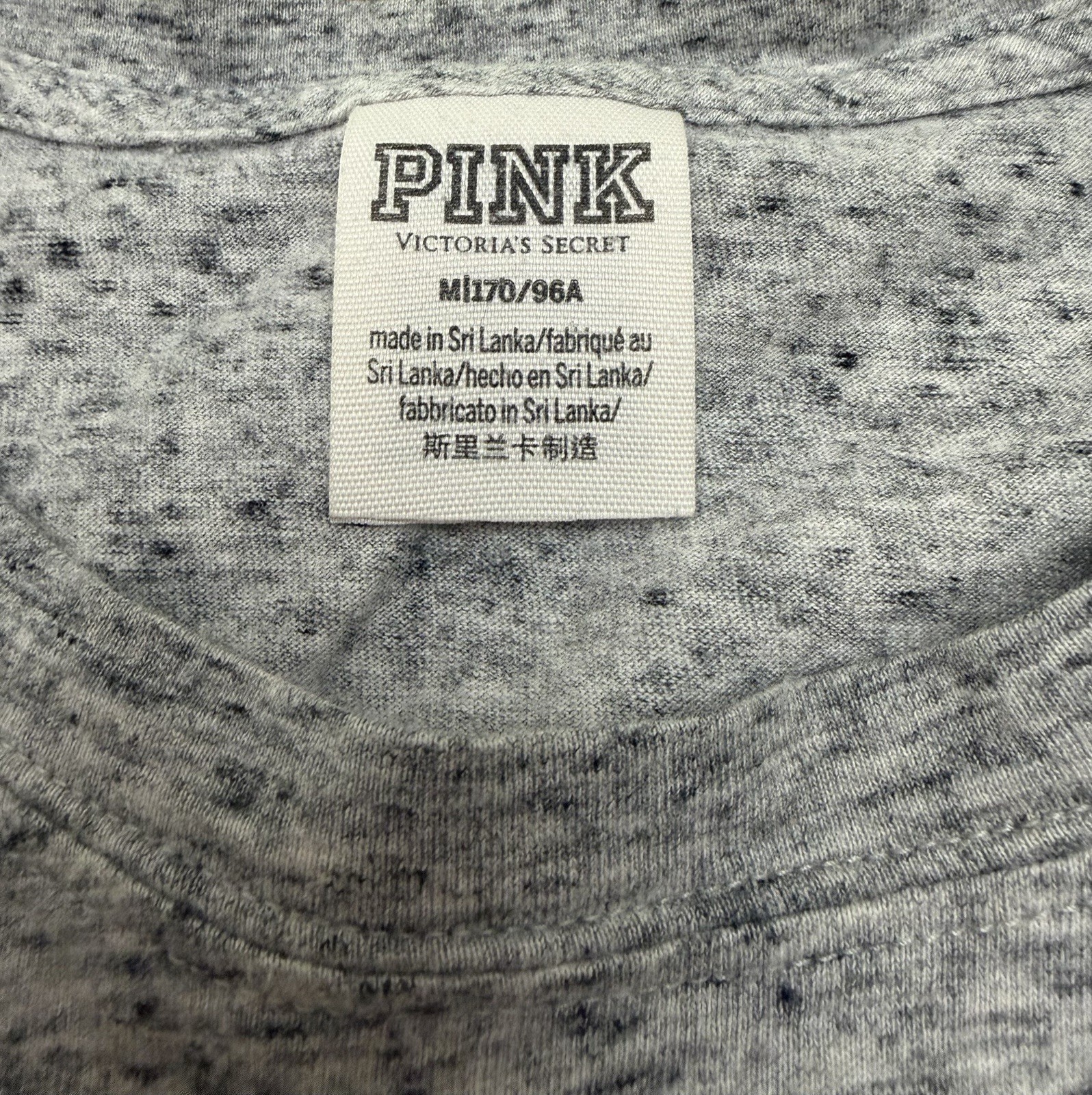 PINK Victoria’s Secret Gray Heathered Crew Neck Long Sleeve Pocket Logo Tee M
