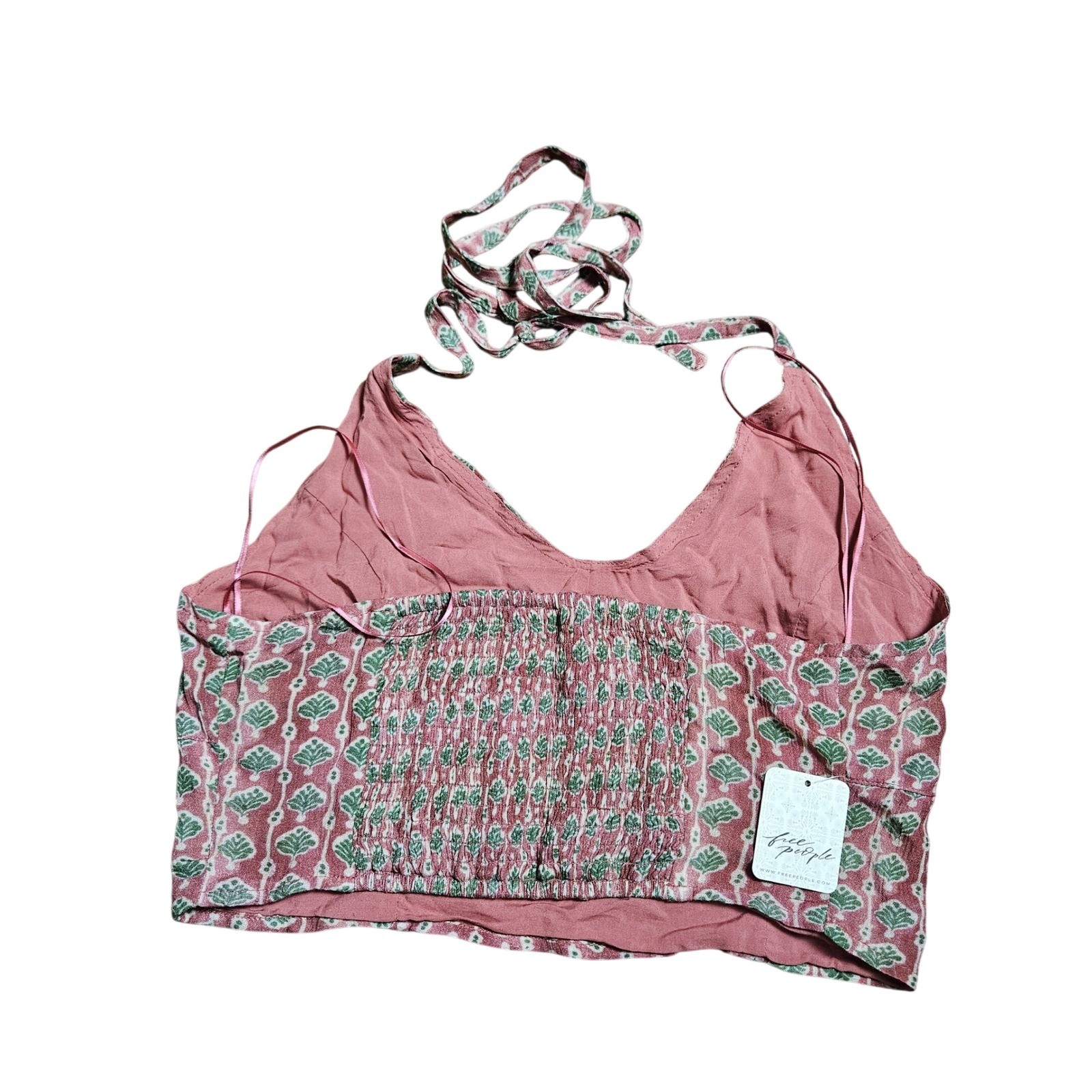 Free People Rae Halter Top Rosewood Cropped Smocked Back S Boho Festival NWT