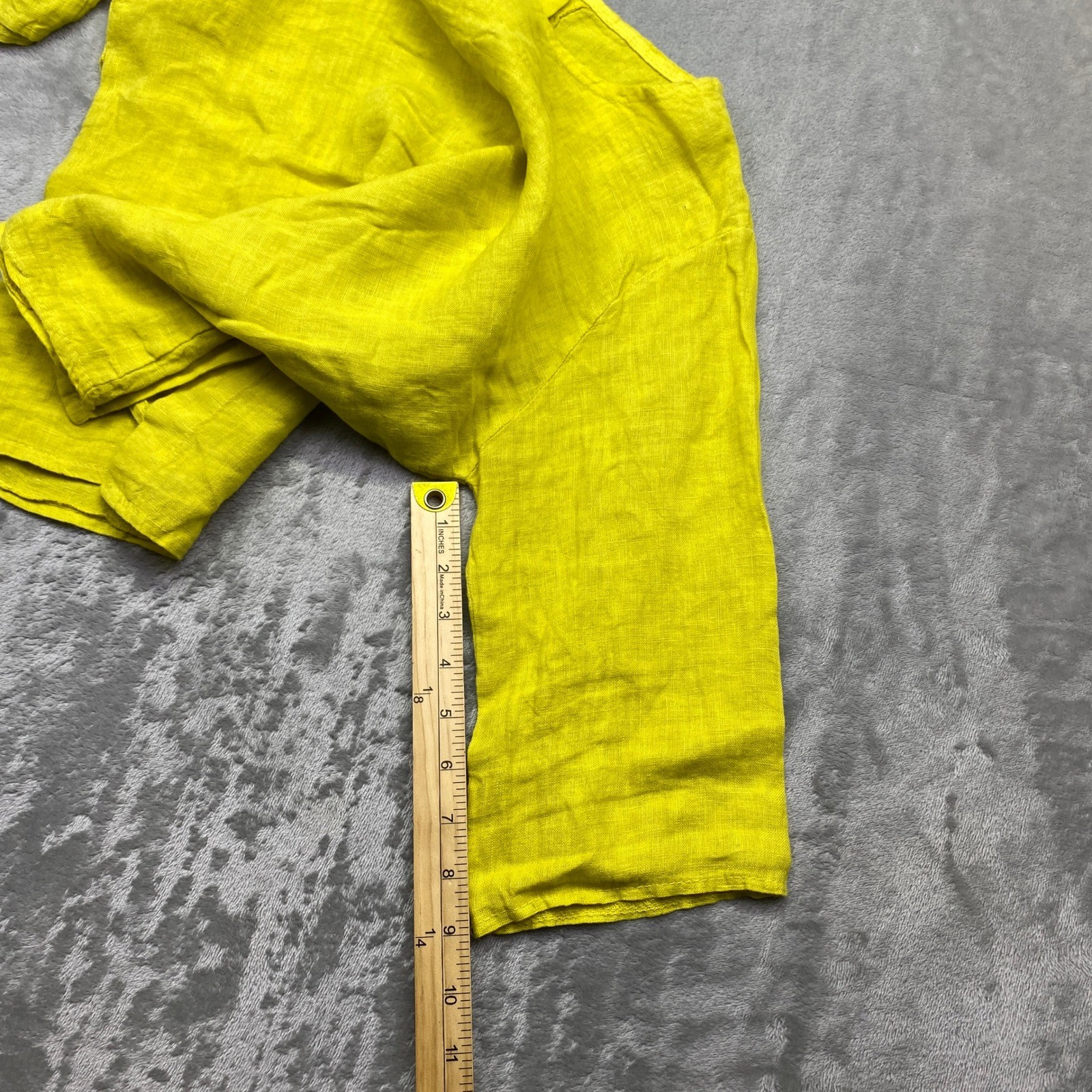 Bellina Bright Yellow Linen Button Back 3/4 Sleeve Top Italy Size 4 Boho Preppy