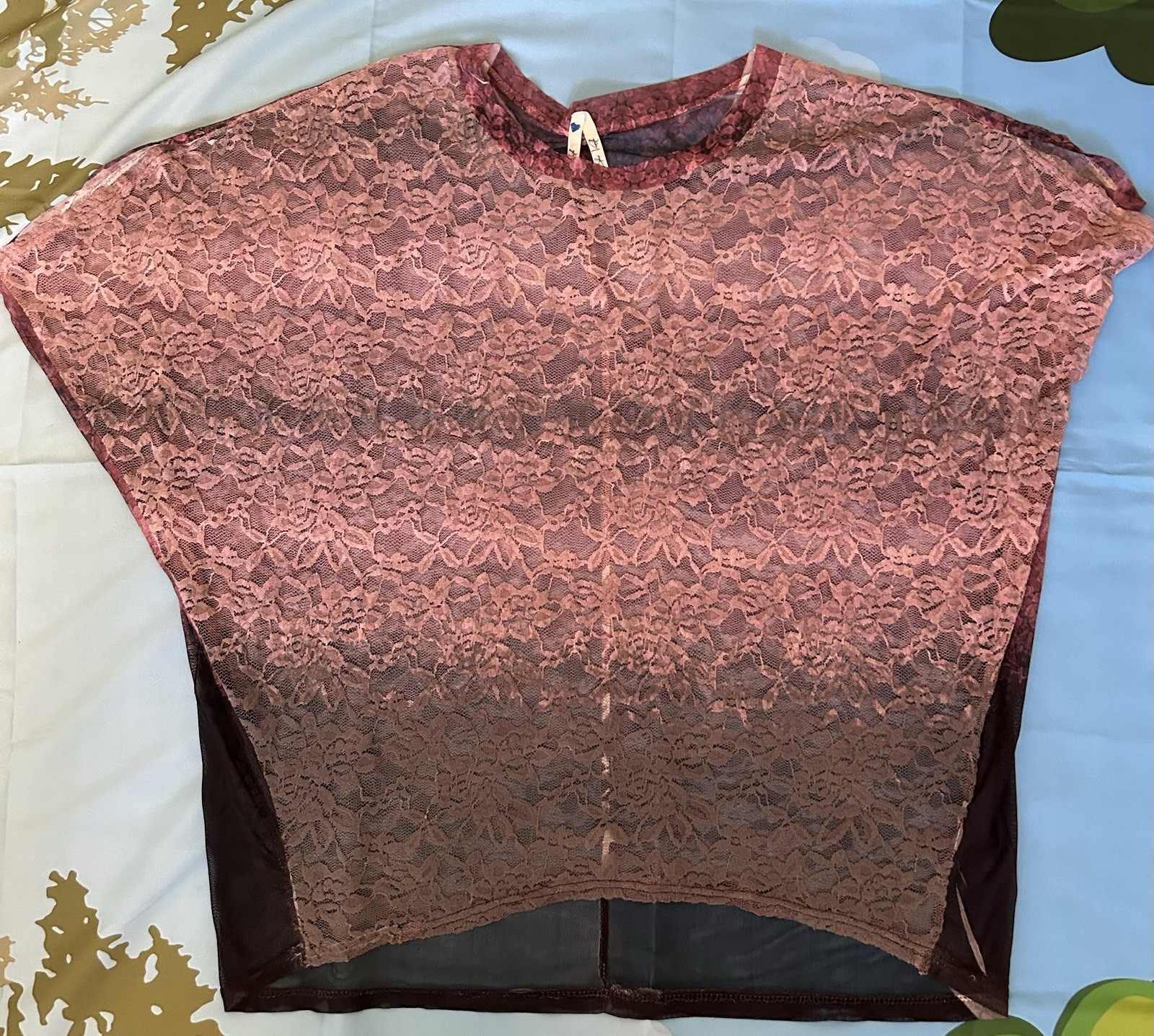 Blue Vanilla Sheer Lace Ombre Oversized Tunic Blouse Mauve Gray M Relaxed Fit