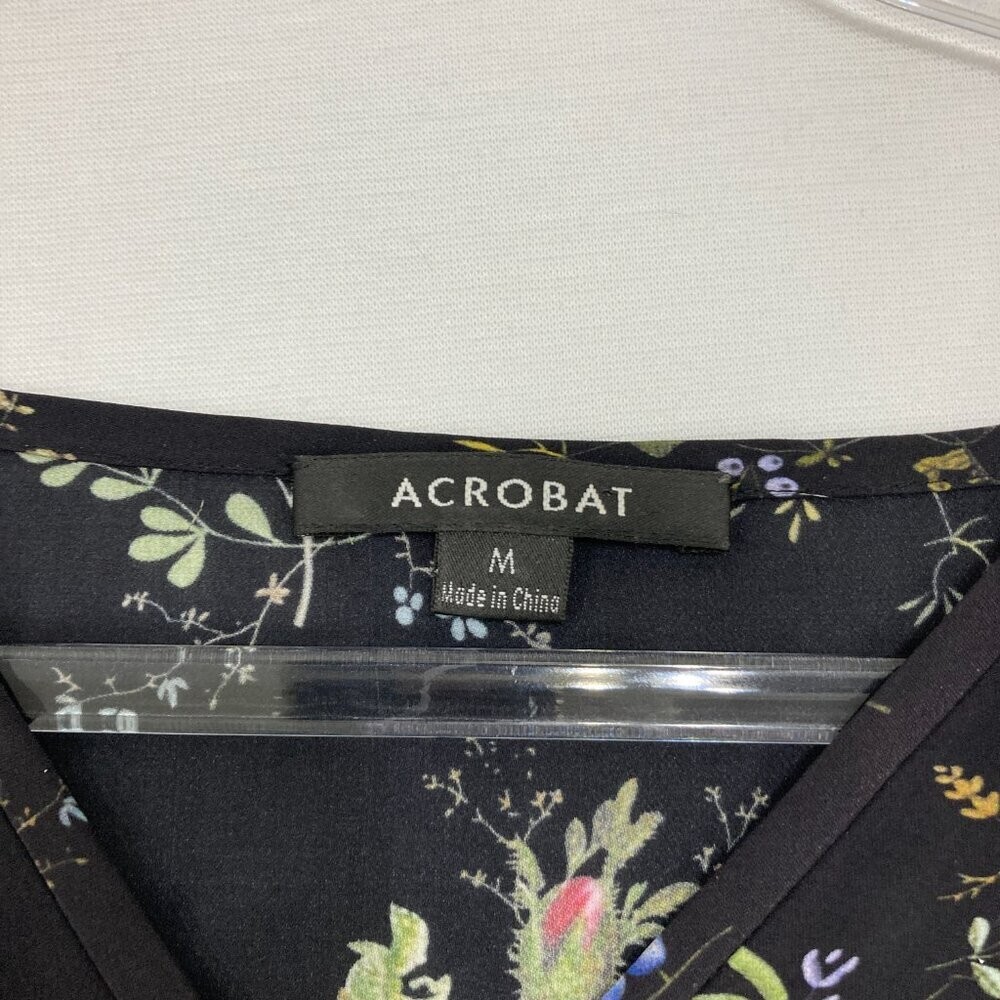 ACROBAT Medium Dark Floral V Neck Dolman Sleeve Pure Silk Blouse Feminine