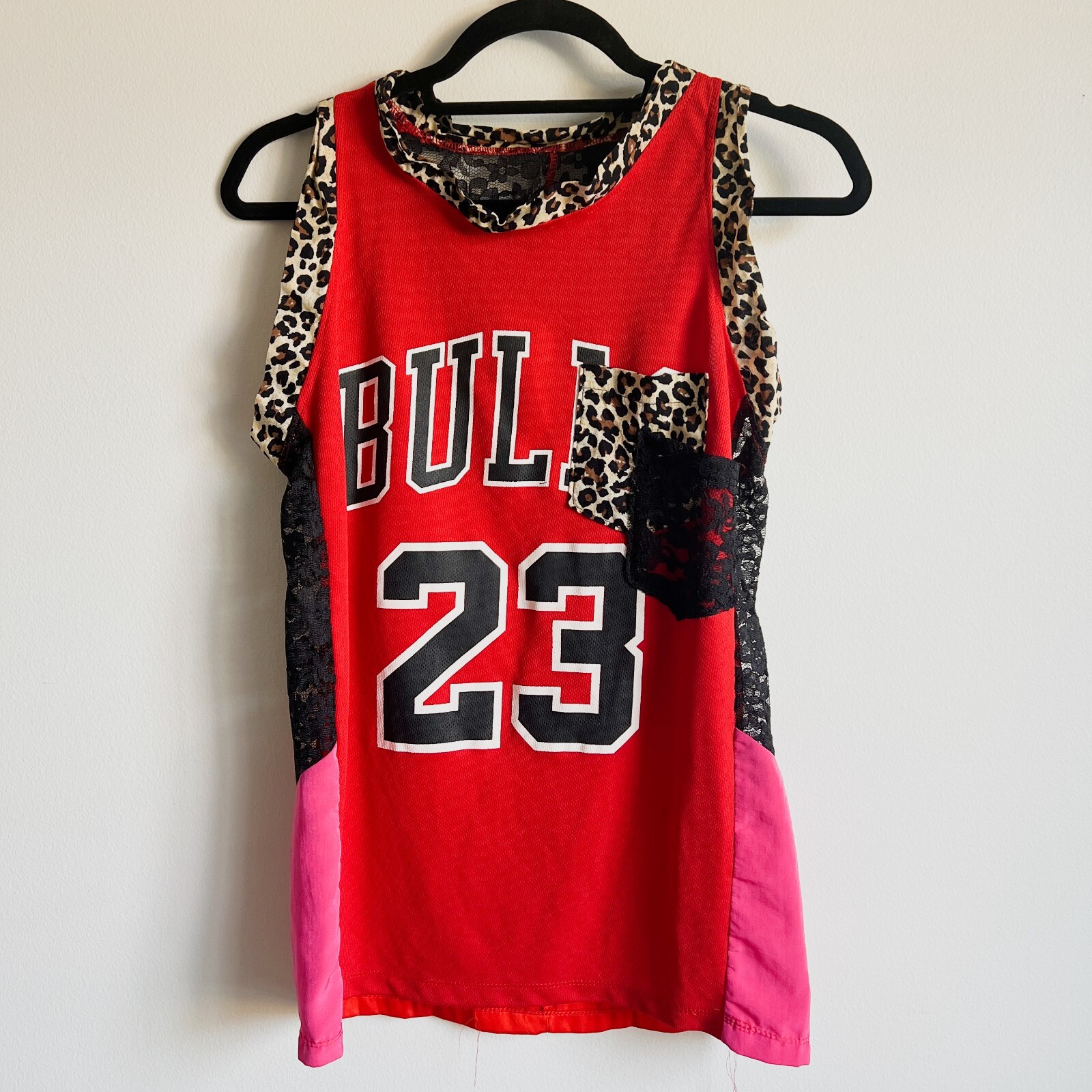 Reworked Chicago Bulls Lace and Animal Print Tank Top Woman’s Size Medium