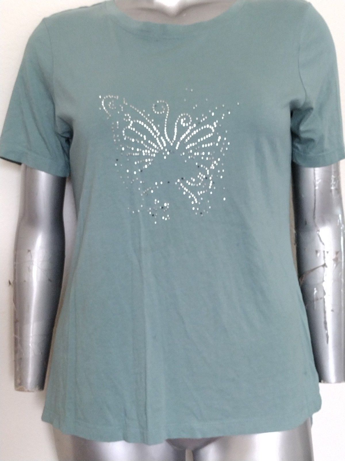 Woman Member’s Mark Essential Embellished Top Crew Neck Tee SIZE L Short Sleeve