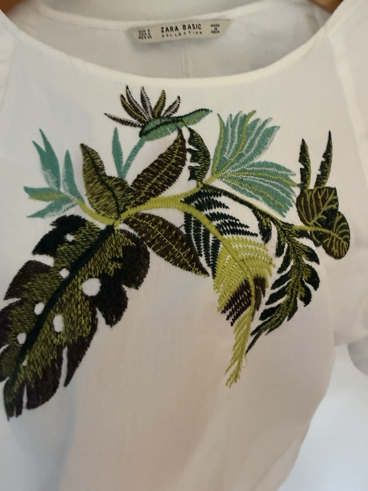 Zara Basic Collection Tropical Embroidered Poplin Boxy Top Size Sm Pre-Owned EUC
