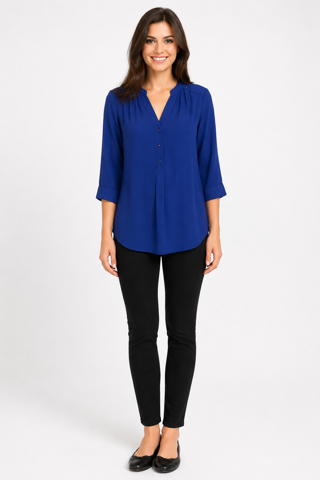 Express Flowy Tunic Top sz SmallSapphire Blue Corporate Loose 3/4 Sleeve Cobalt
