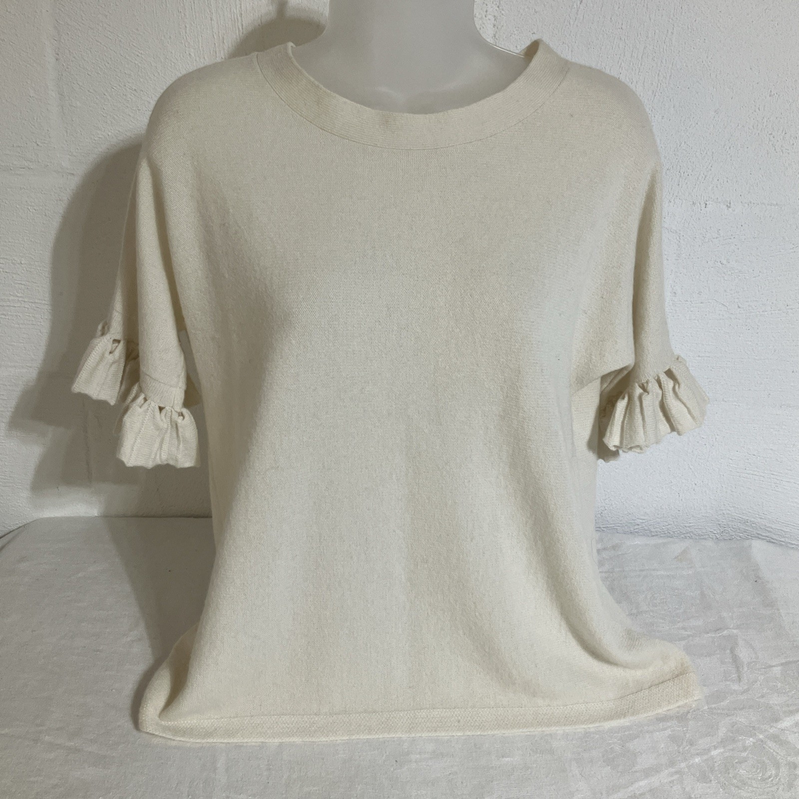 Belle France Cashmere Sweater XS Women Bell Sleeve Ruffle Soft Luxury Knit Chic