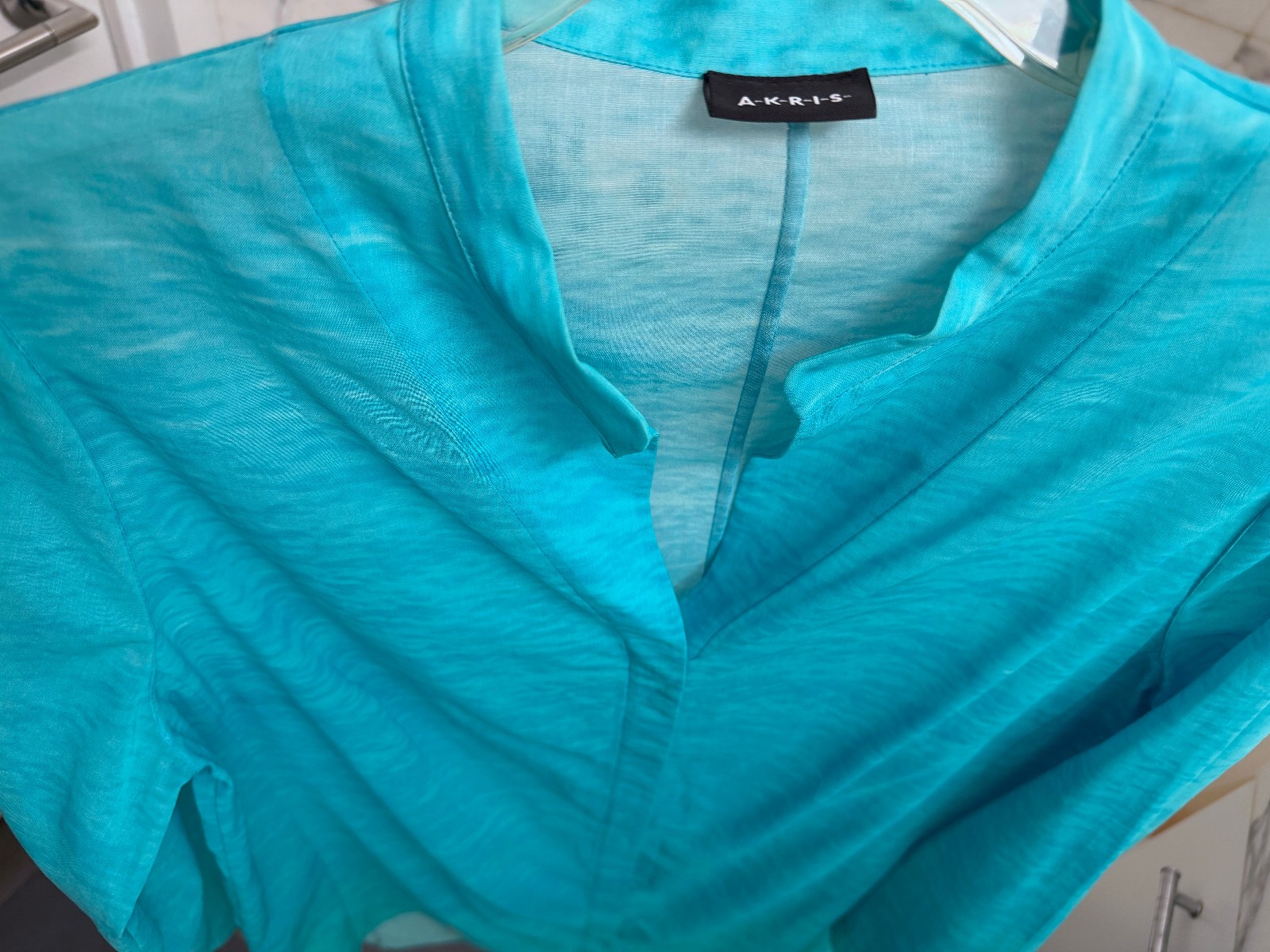 Akris Swimmer in Antigua Print Tunic Top Blouse Cotton Ocean Water Aqua Blue 14