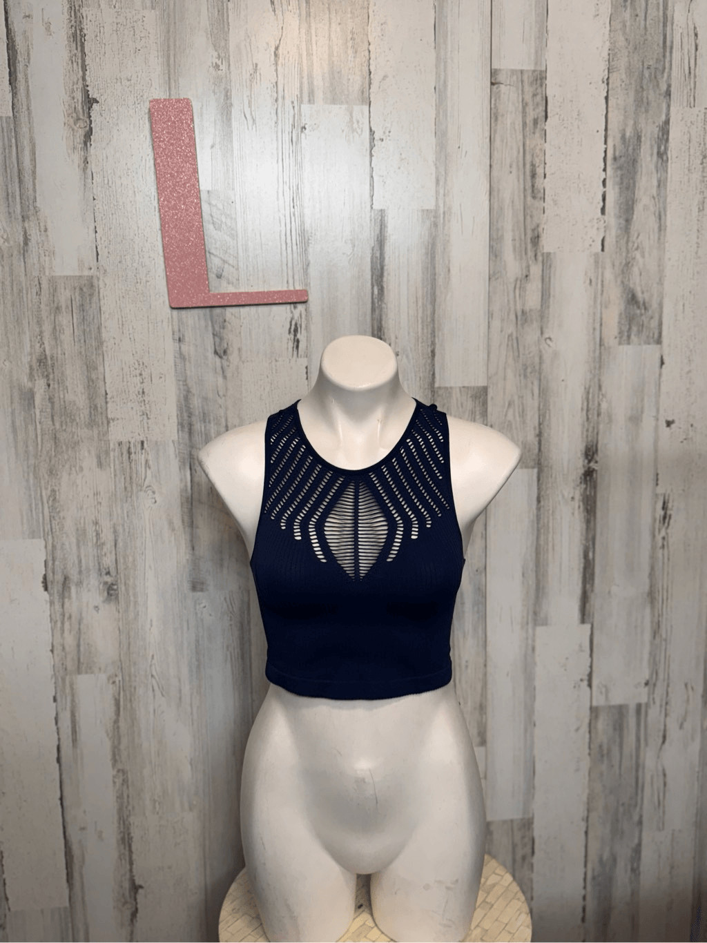 Itzon Navy Blue Seamless Cutout Racerback Crop Top Size L-XL