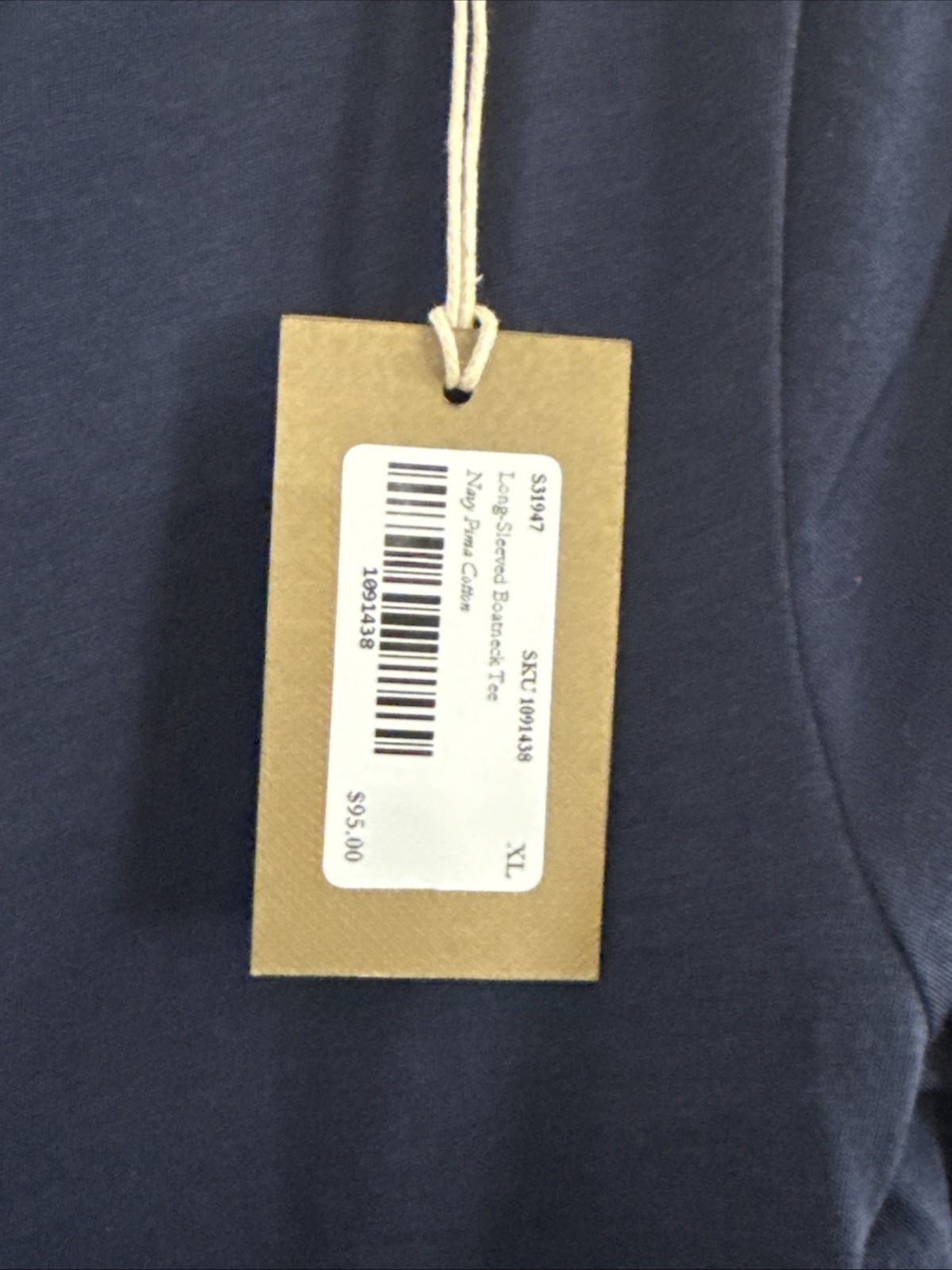 NWT Ann Mashburn Long Sleeved Boat Neck Tee Womens XL Navy Blu 100% Pima Cotton