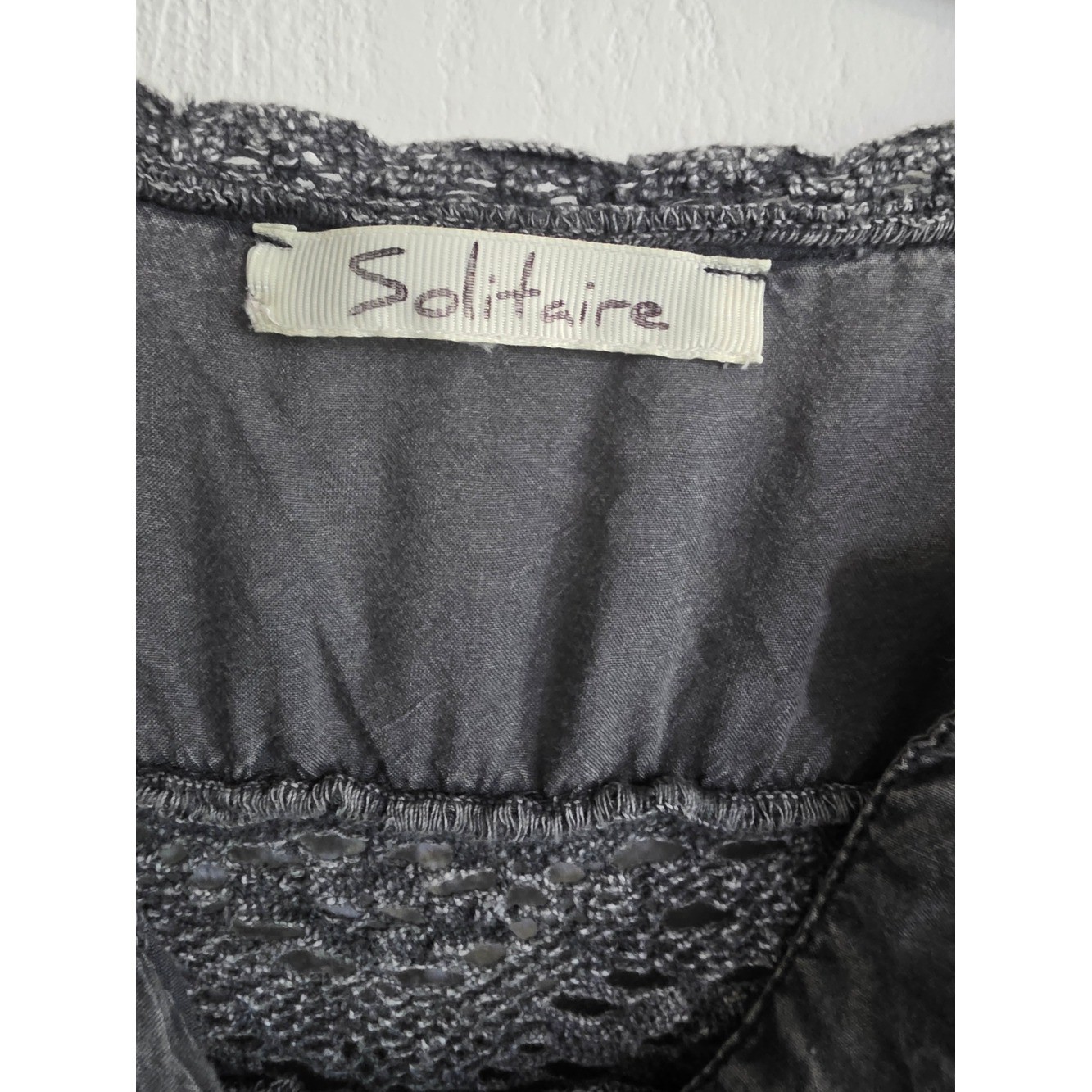 Solitaire Women’s Gray Crochet-Detail Button Front Top