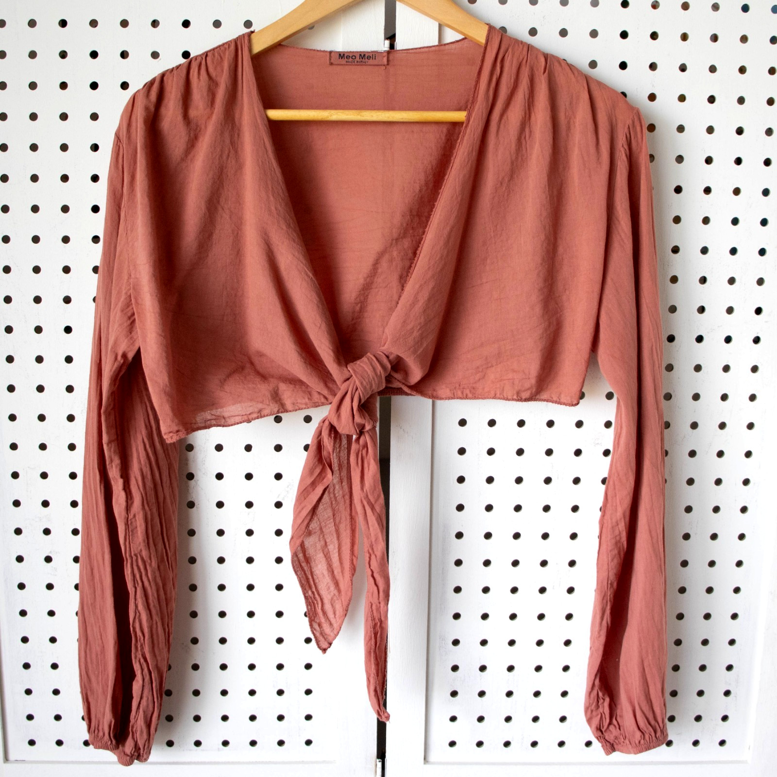 Meo Meli Crop Front Tie Cotton Top One Size Made in Italy Boho Lagenlook