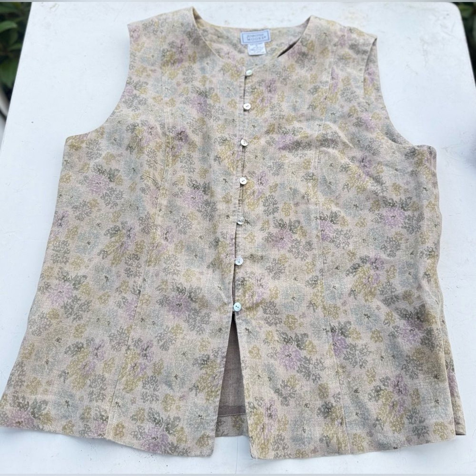 Jennifer Moore Linen Top Pastel Floral Vest Bulgaria made women’s plus size 16