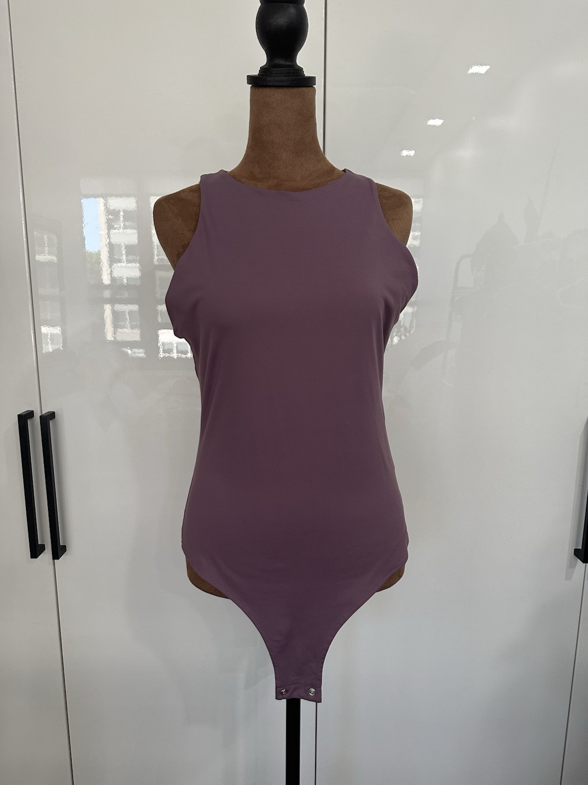 REORIA Sleeveless Racer Back High Halter Neck Bodysuit Tank Top Lilac Purple L