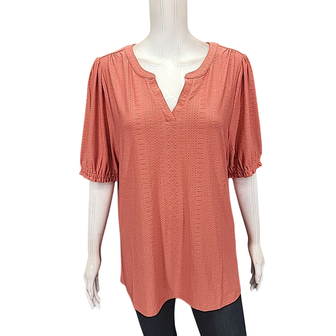 Christopher & Banks Womens Top Plus Size X Terracotta Shirt Sleeves Split Neck