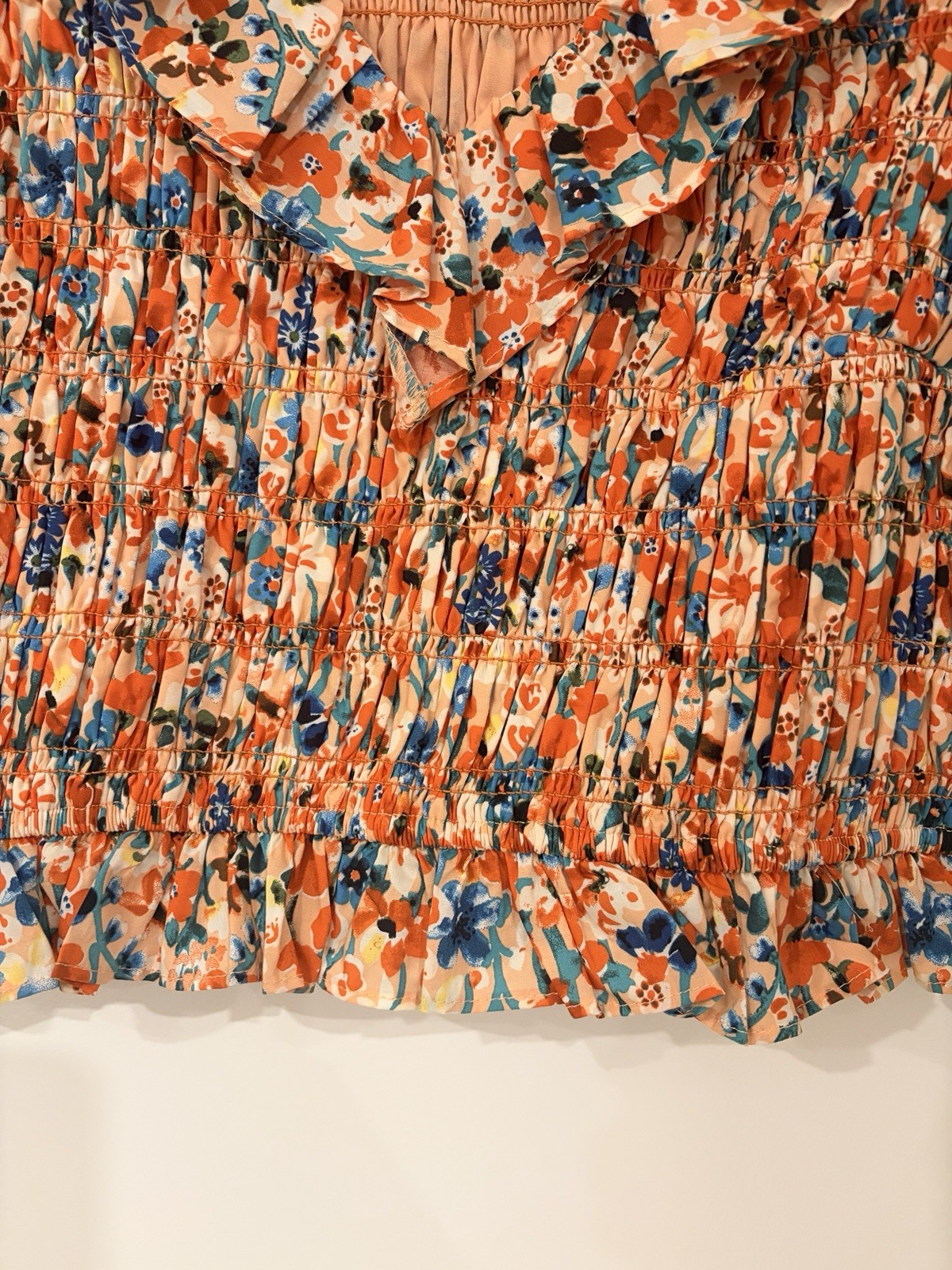 English Factory Floral Smocked Dress Top Ruched 3/4 Sleeve Blouse Medium