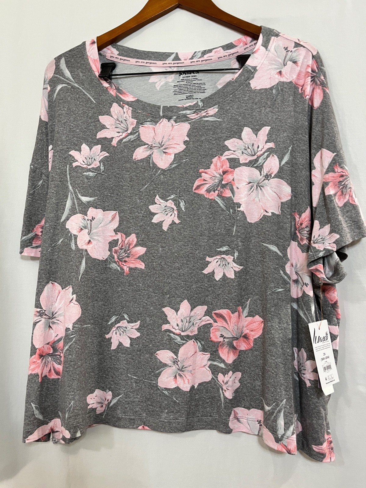 Women’s Joyspun Livaeco Gray Floral Short Sleeve Knit Sleep T-Shirt U pick NEW