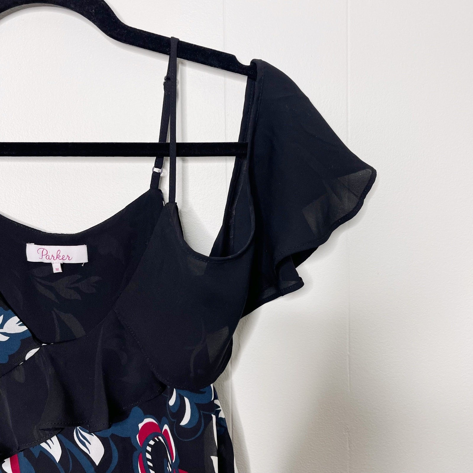 Parker Draped Sleeve Blouse Cold Shoulder Ruffle Pieced Paisley Print Black M