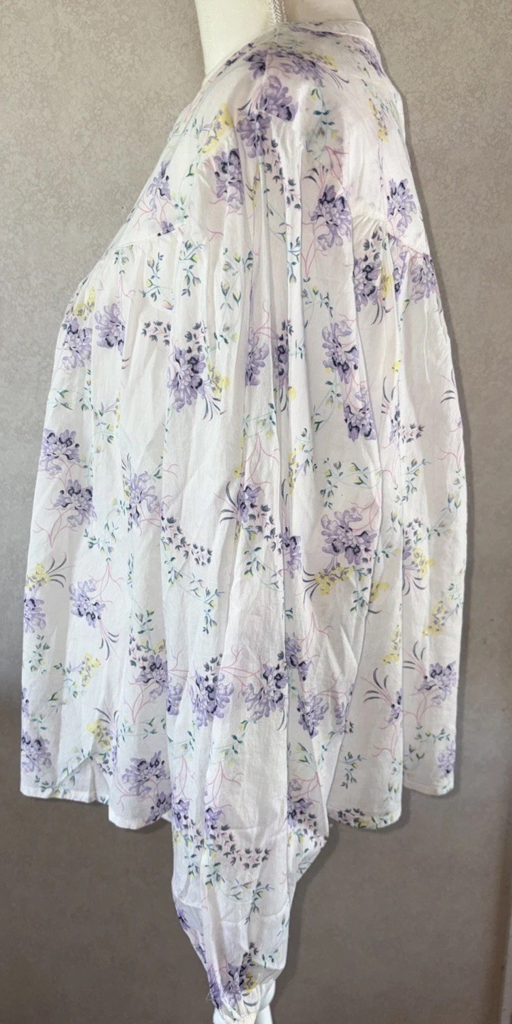Scoop Button White Floral Print Boho Flowy Hippie Blouse X-SMALL NEW #16016-17