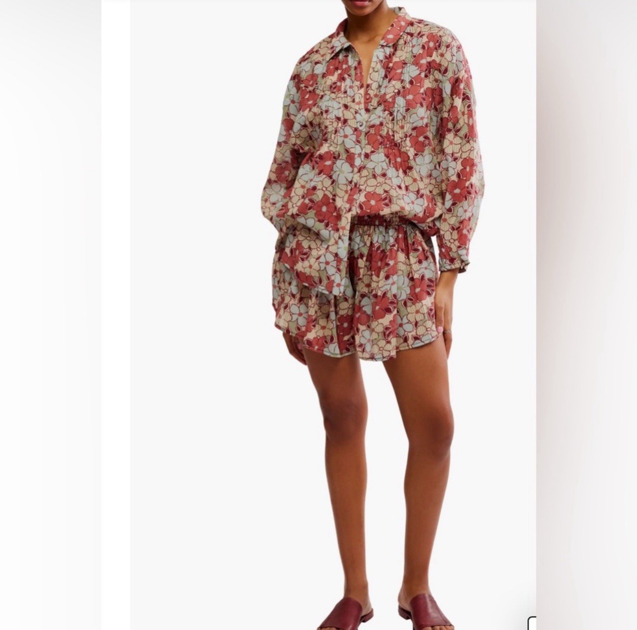 Free people bohemian Sienna Button-Up Shirt Multi Colored Long Sleeve Blouse