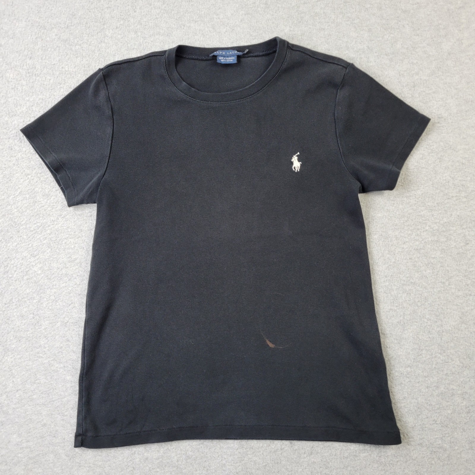 Ralph Lauren T-Shirt Womens Large Black White Pony Embroidery Top Short Sleeve