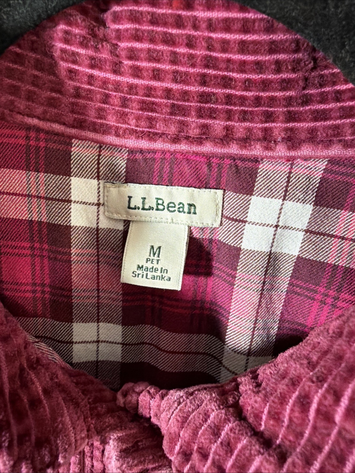 LL BEAN Flannel-Lined Burgundy Corduroy Chore Shirt Jacket PETITE MEDIUM 279408