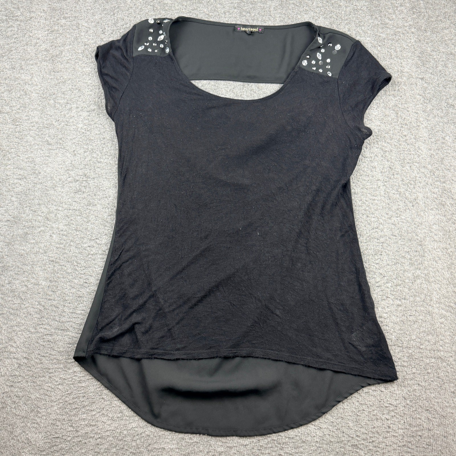 Heartsoul Black Women’s M Medium Open Back Embellished Drape Back Top