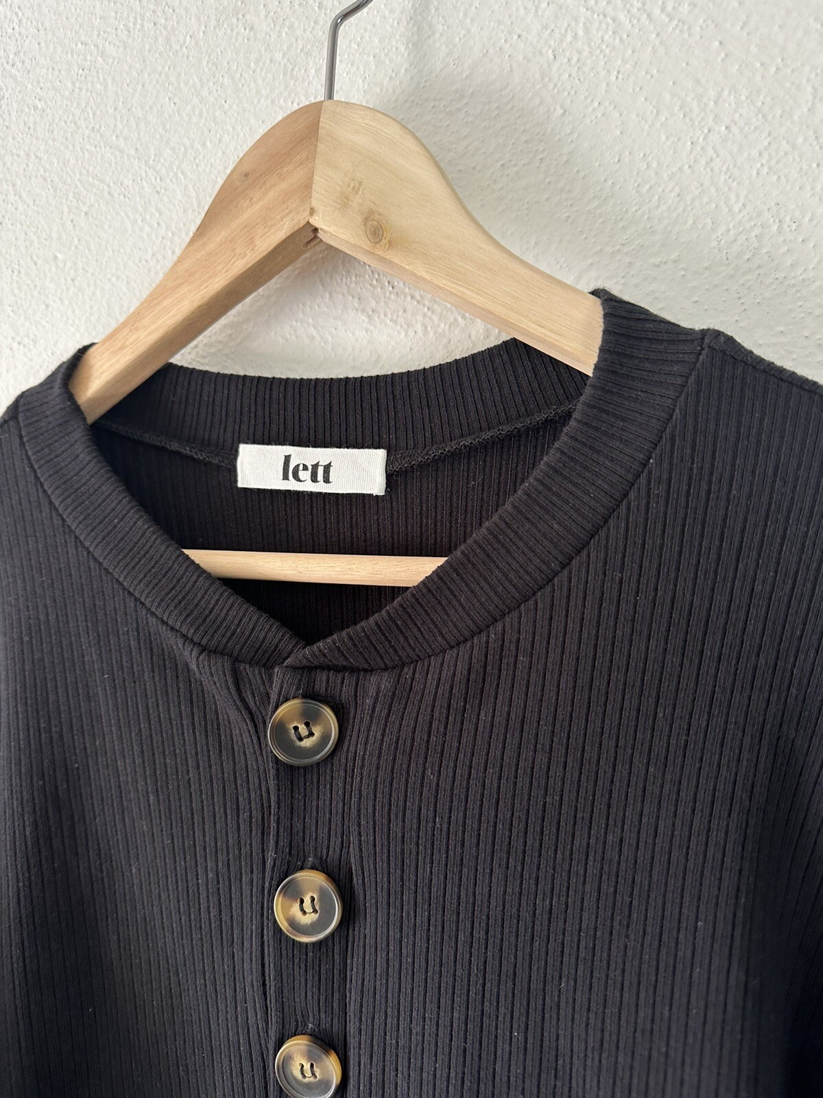 LETT Kruger Henley Ribbed Top In Black Size S