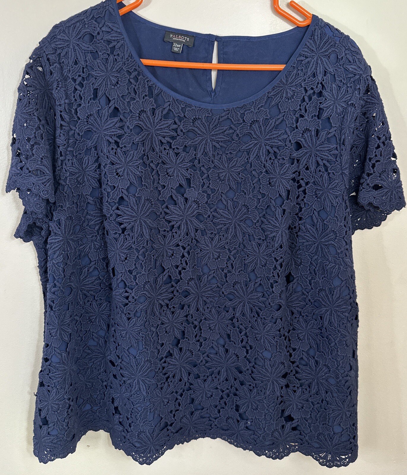Talbots Navy Blue Macramé Double layer top size 22WP Navy Blue Zips Up One Side