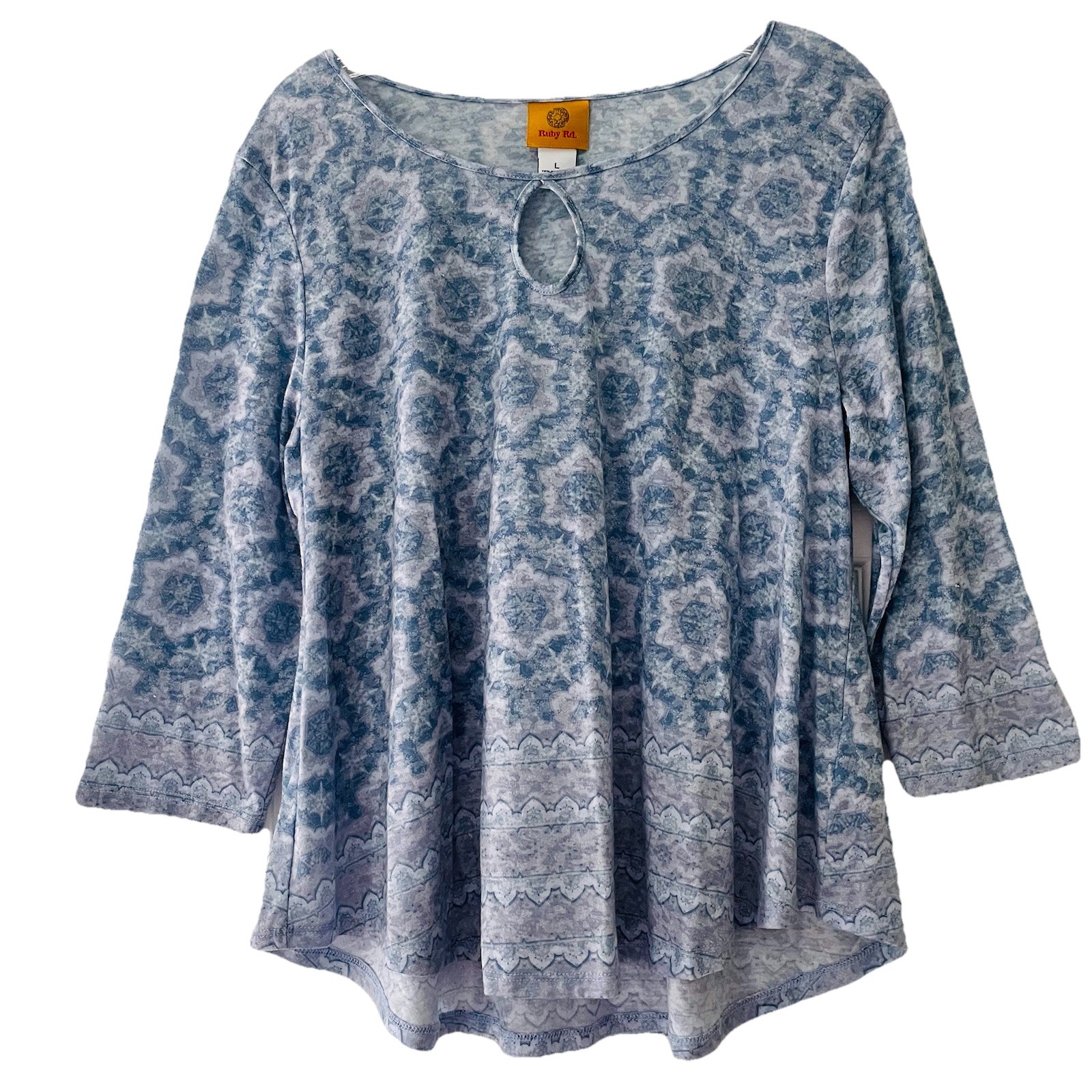 Ruby Rd. Women’s Size Large Keyhole Neck Lightweight Comfy Blue Top Shirt