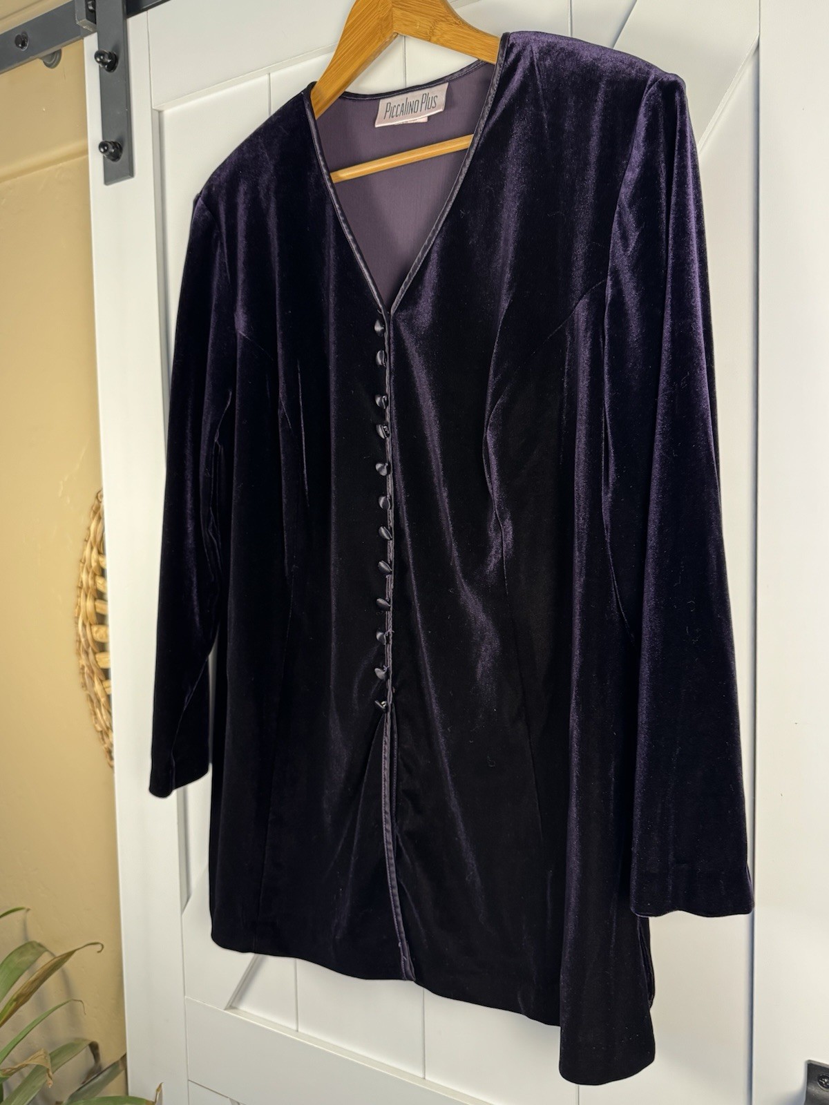 Piccalino Plus Womens Dark Plum Velvet Button Front Tunic Top Vintage Plus