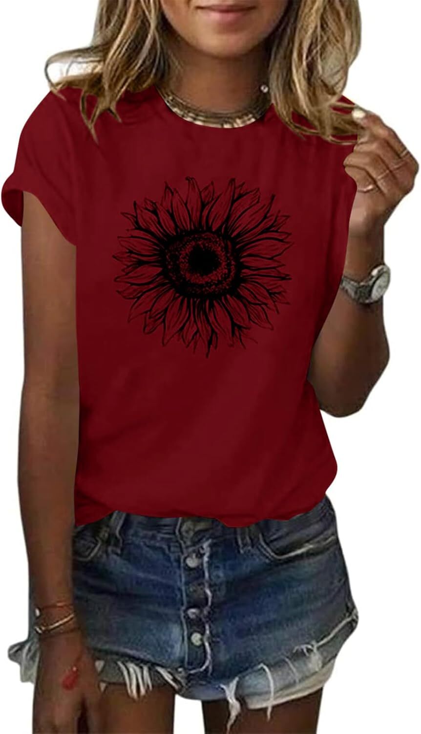Sunflower Graphic T Shirt Women Summer Casual Loose Fit Short Sleeve Top