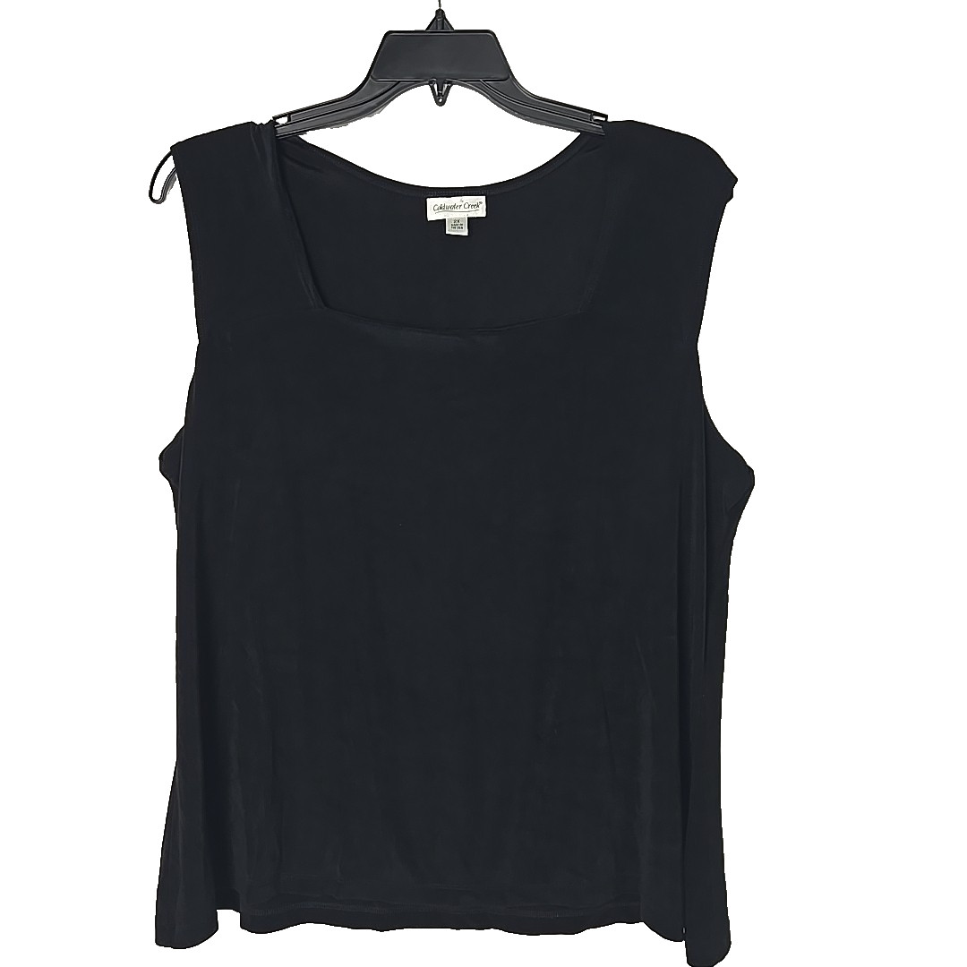 Cold Water Creek Black Stretch Knit Sleeveless Square Neck Top Size 2X