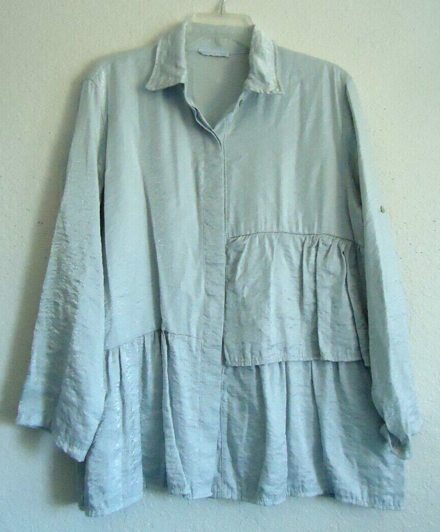 MADE IN ITALY Women’s Gray Button Blouse #71677 100% Viscosa Size-XL