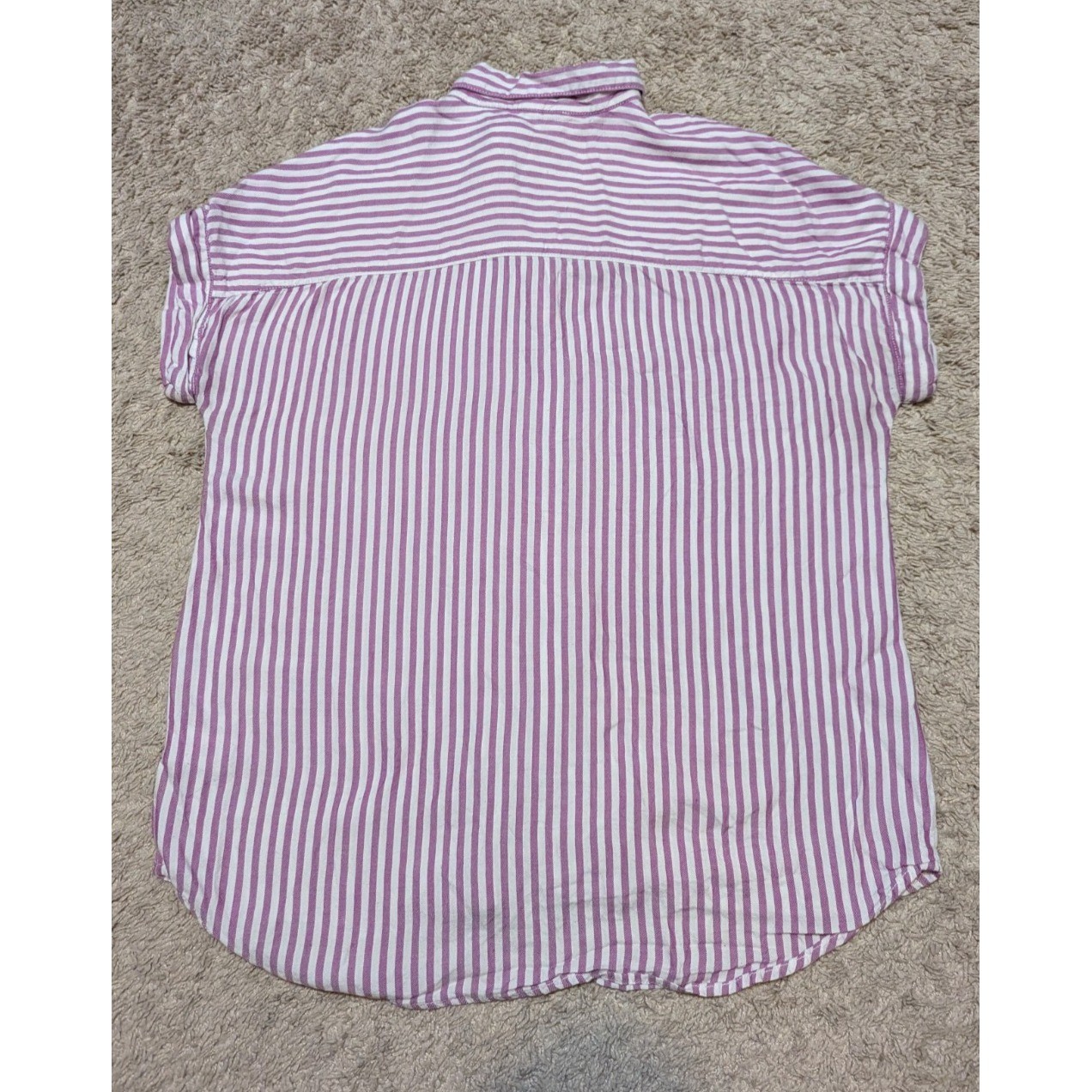BeachLunchLounge Button Down Shirt Top Sz M Purple Stripe Beach Vacation Boxy
